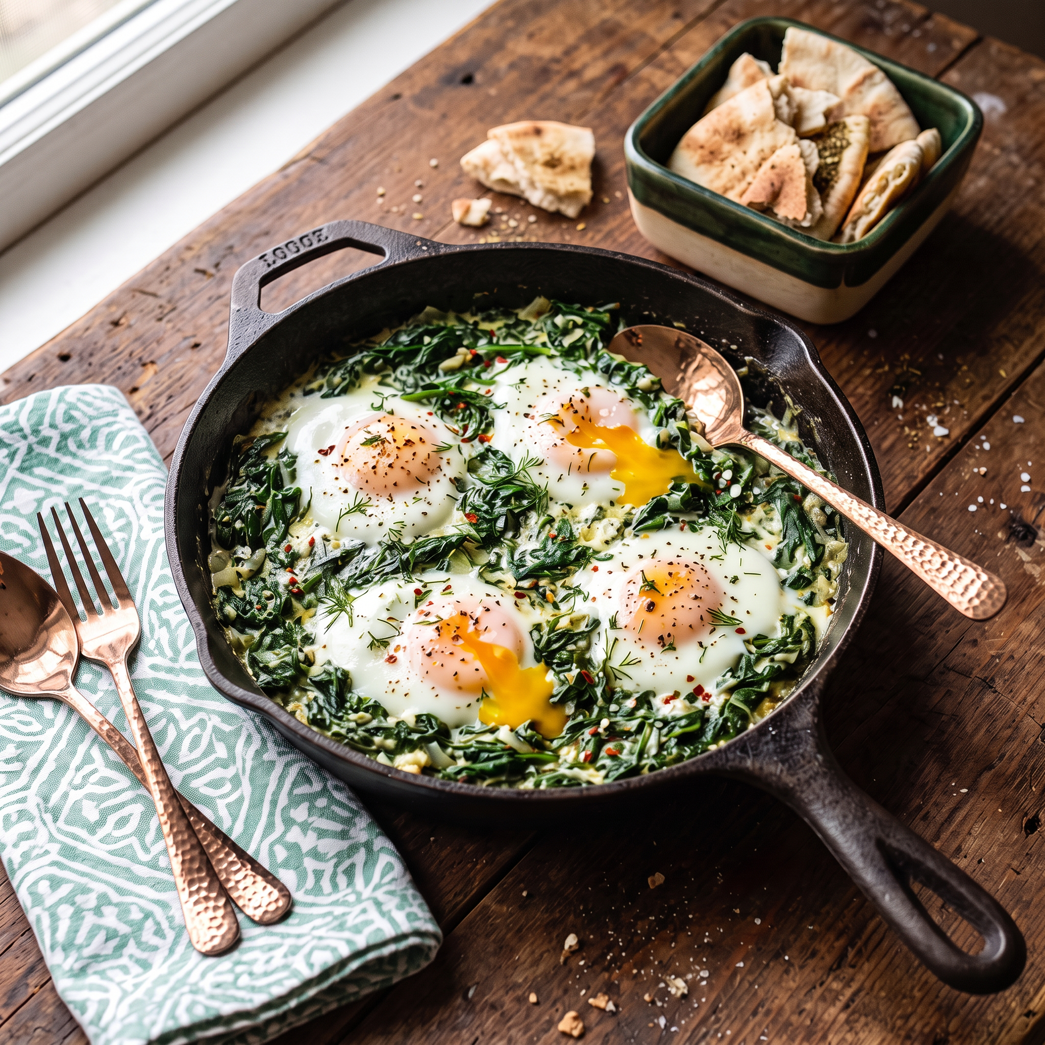 Creamy Spinach & Baked Eggs: A Wholesome Middle Eastern Breakfast