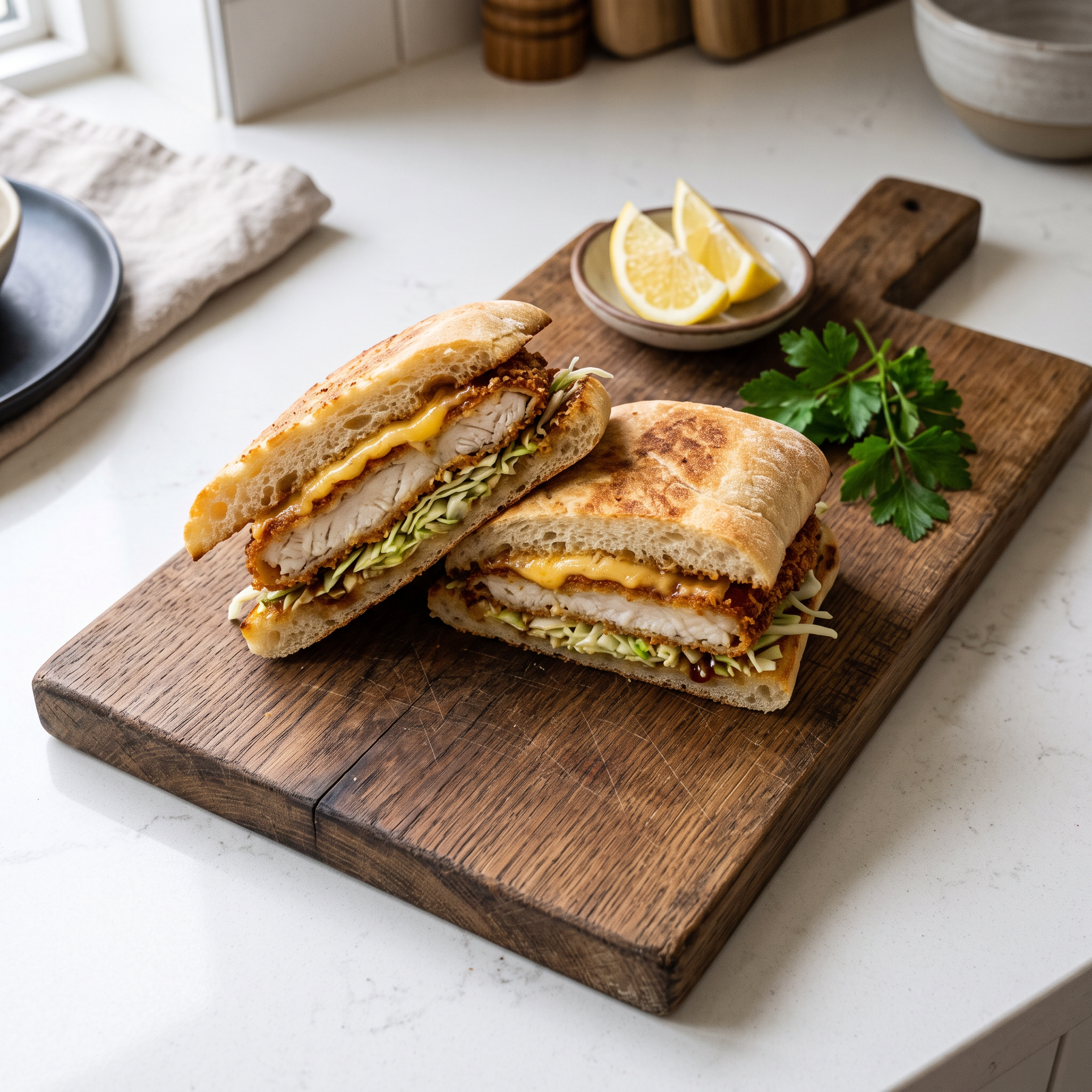 Crispy Fish Katsu Sando with Golden Cheddar