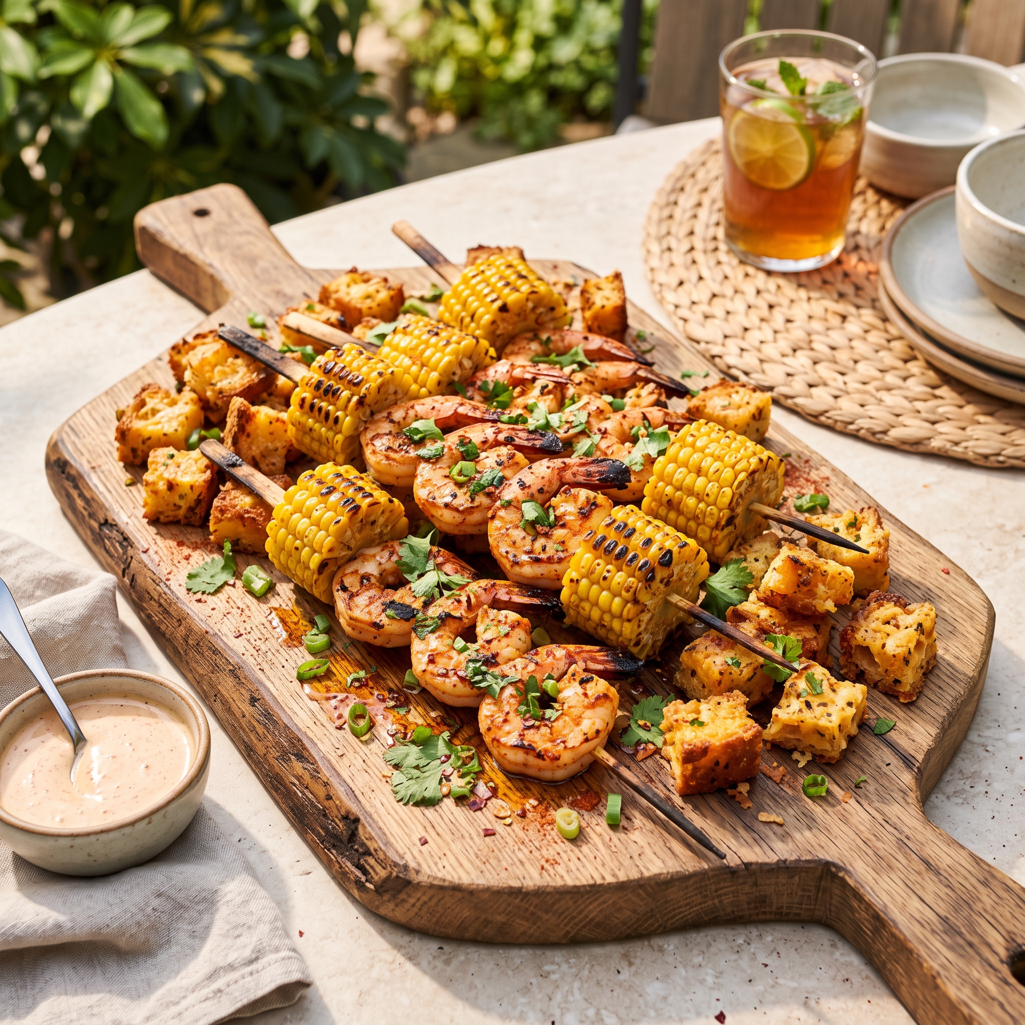 Fiery Chili Cheese Shrimp & Corn Skewers