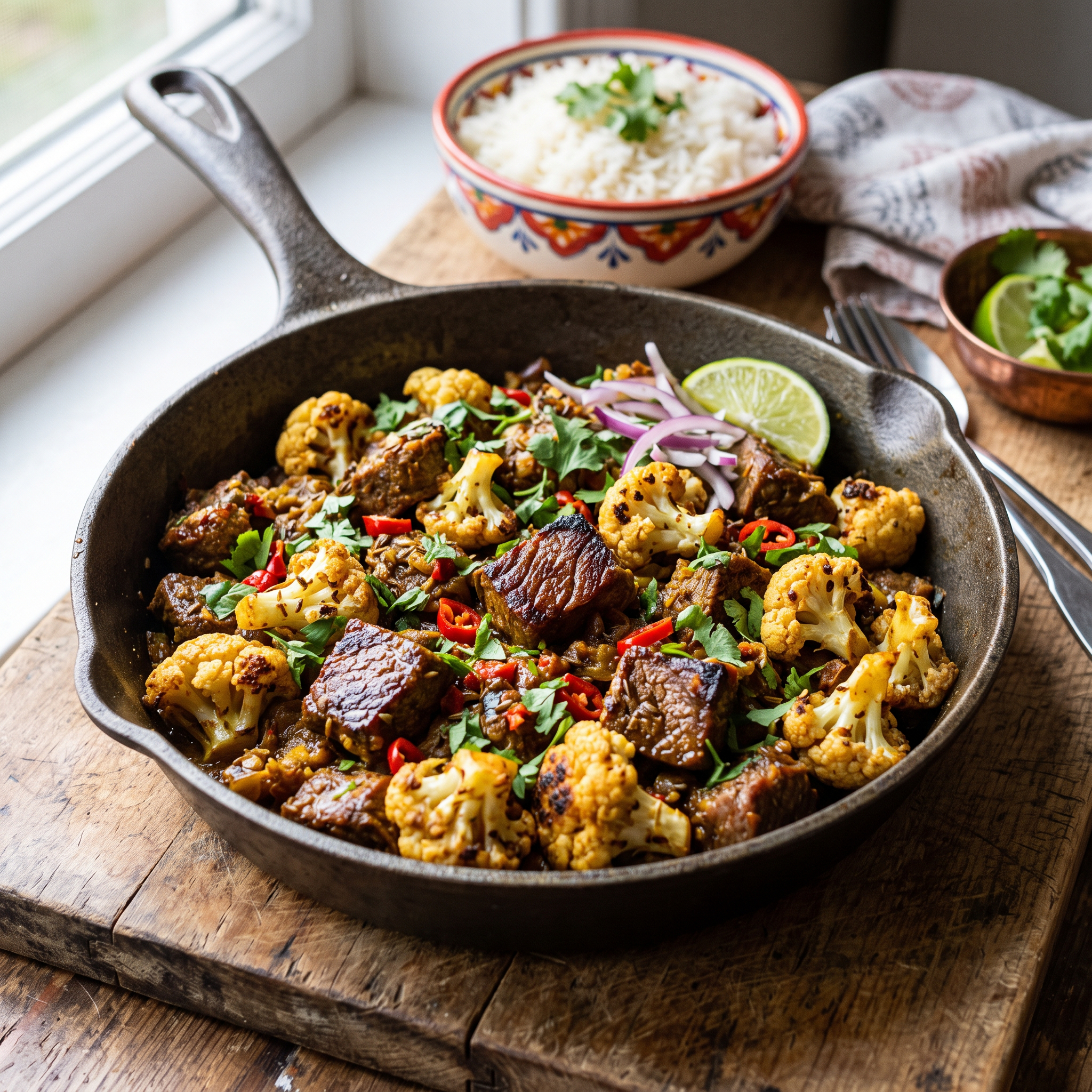 Fiery Indian Beef & Cauliflower Fry