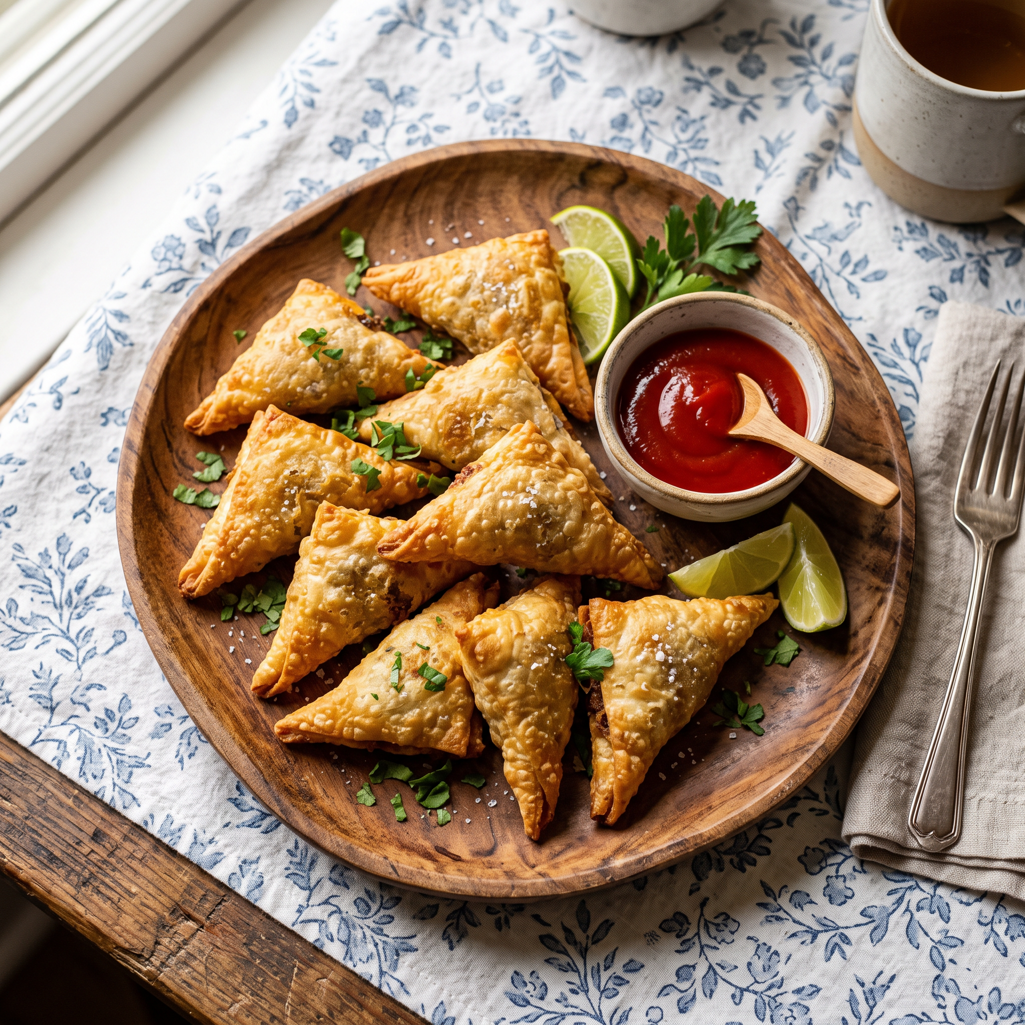 Golden Beef & Cheese Breakfast Samosas