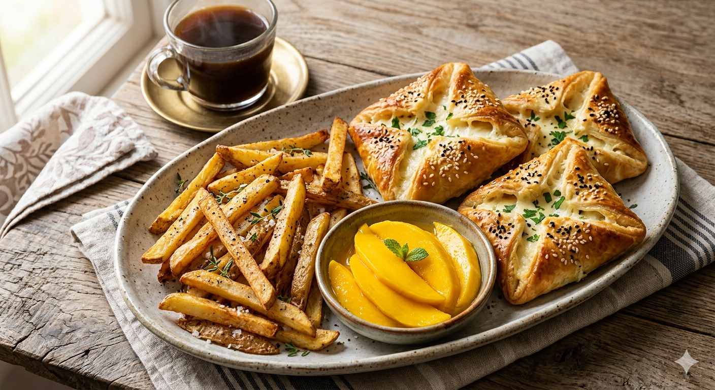 Golden Fatayer & Crispy Fries Platter with Sweet Mango