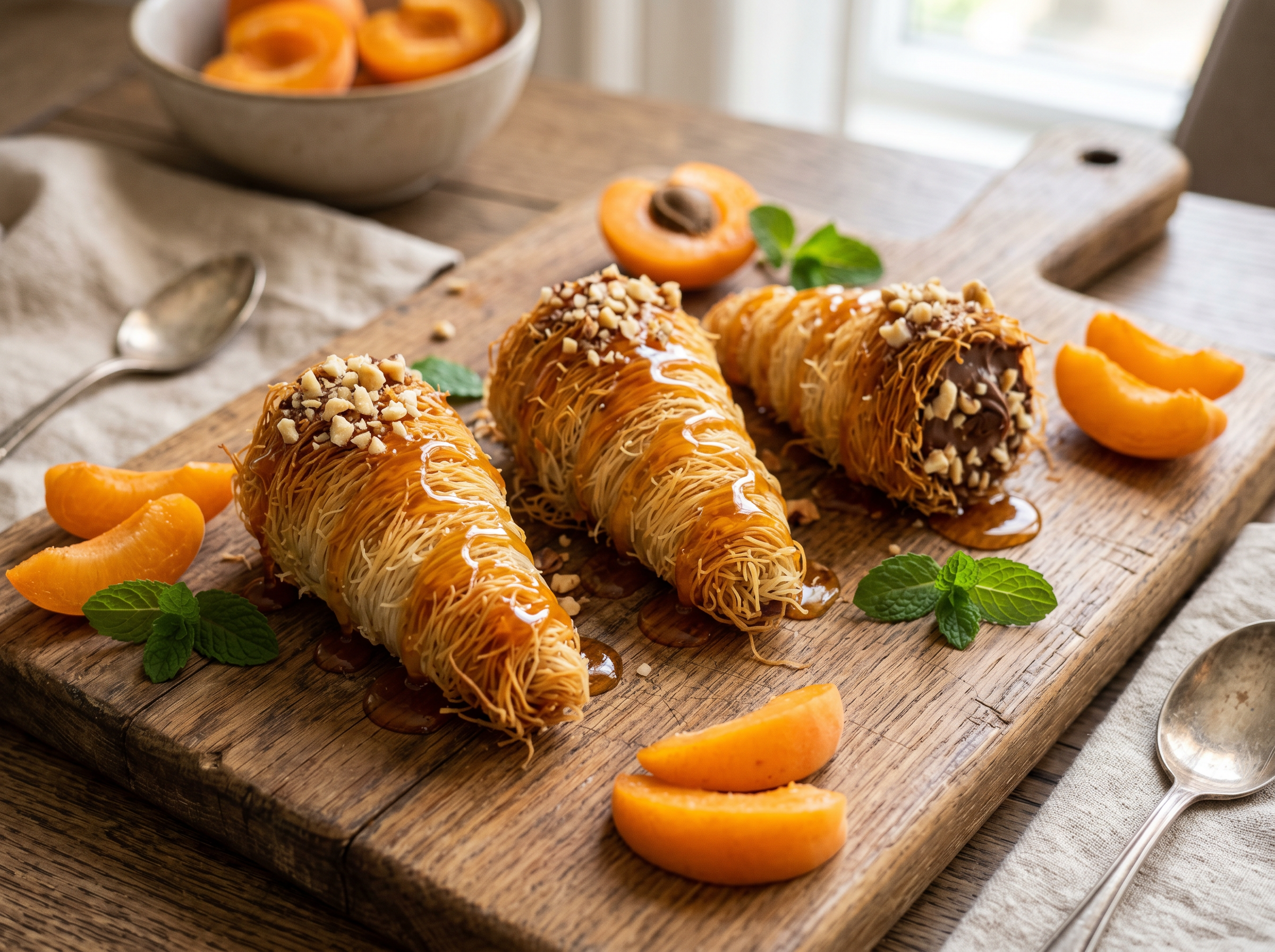 Golden Kunafa Cones with Apricot Bliss