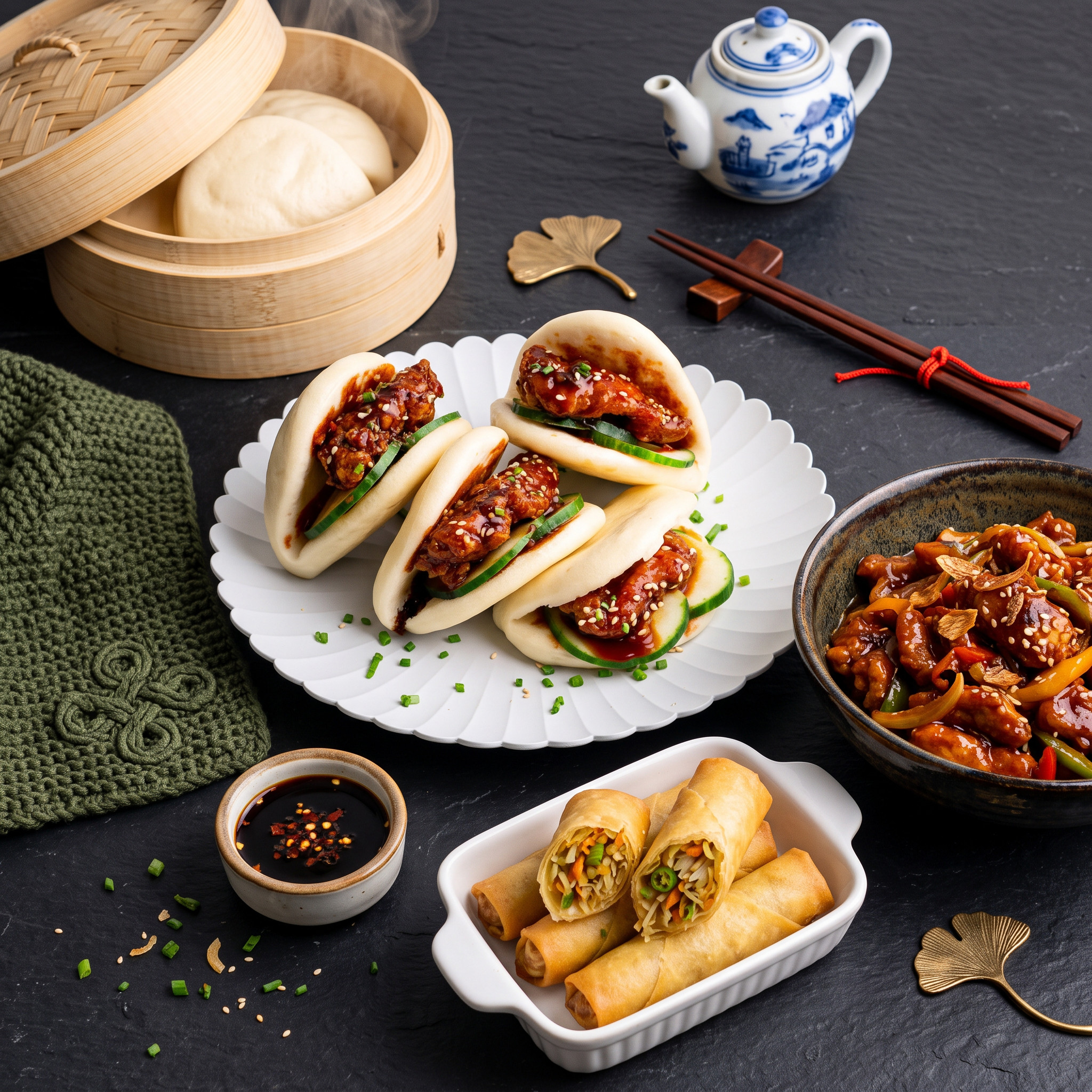 Golden Spring Rolls with Spicy Buffalo & Fluffy Bao