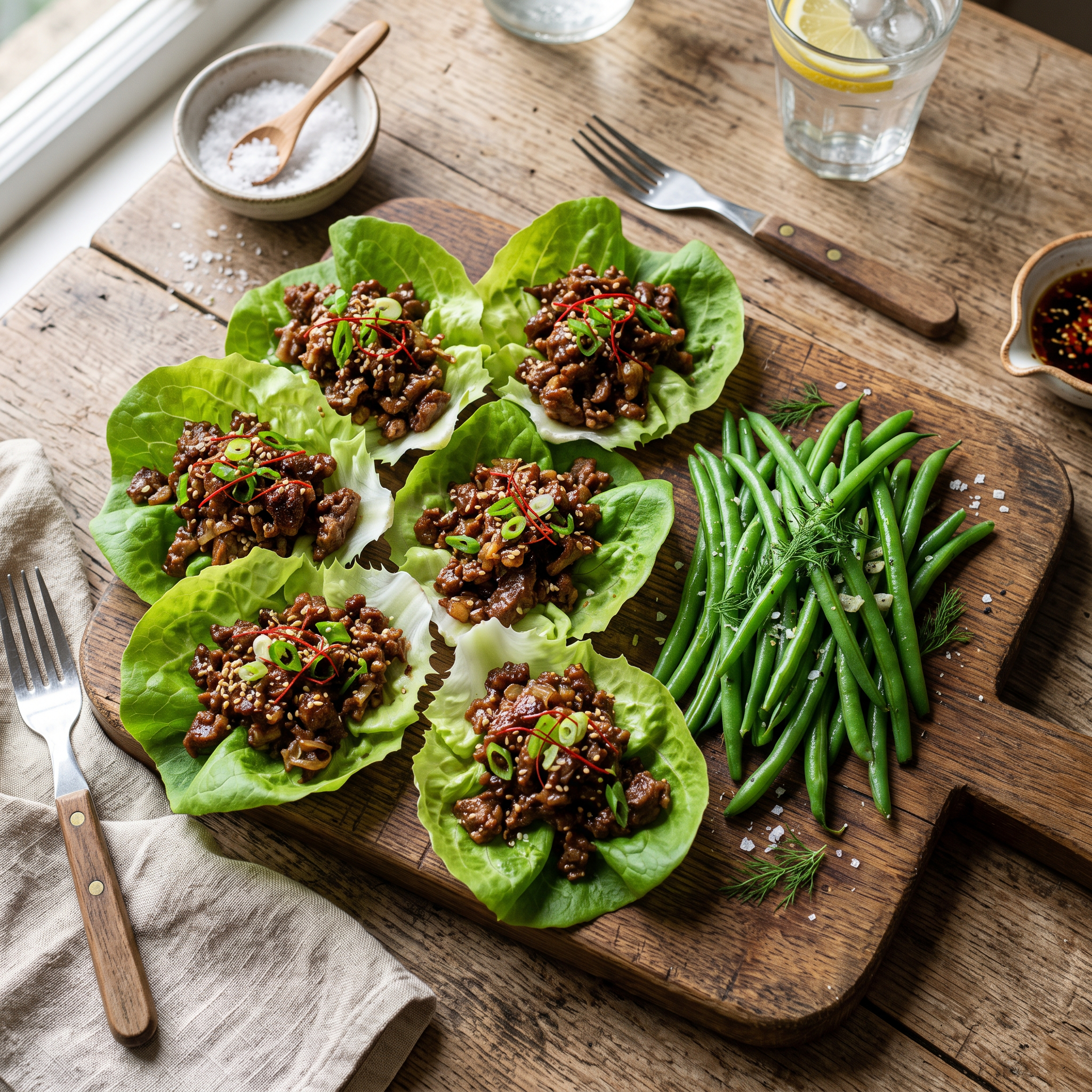 Lean & Luscious Wagyu Lettuce Wraps with Crisp Green Beans