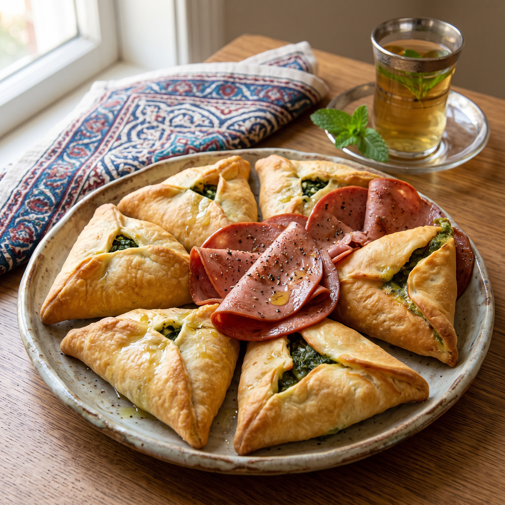 Levantine Morning Medley: Mortadella & Spinach Fatayer