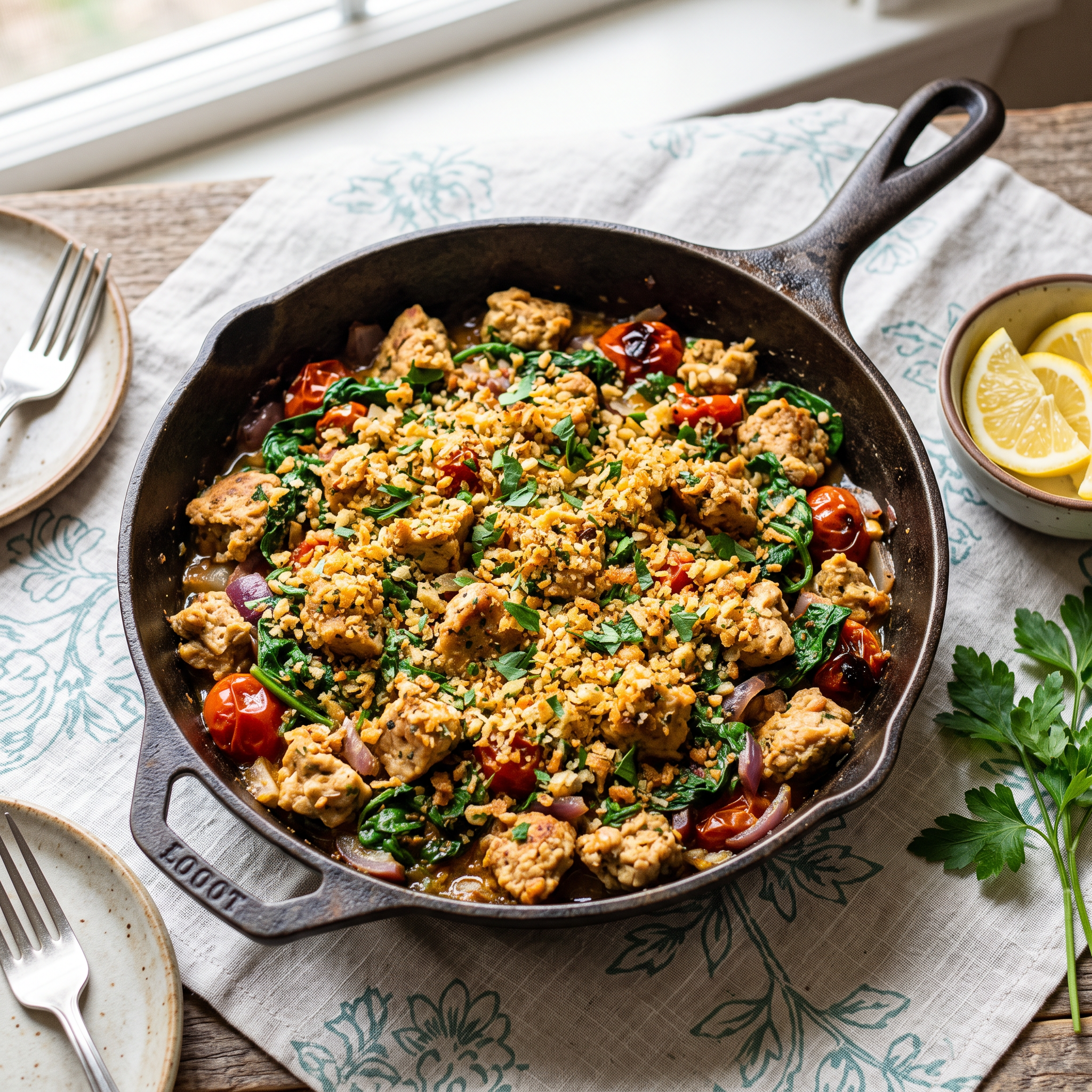 Mediterranean Chicken & Spinach Morning Skillet