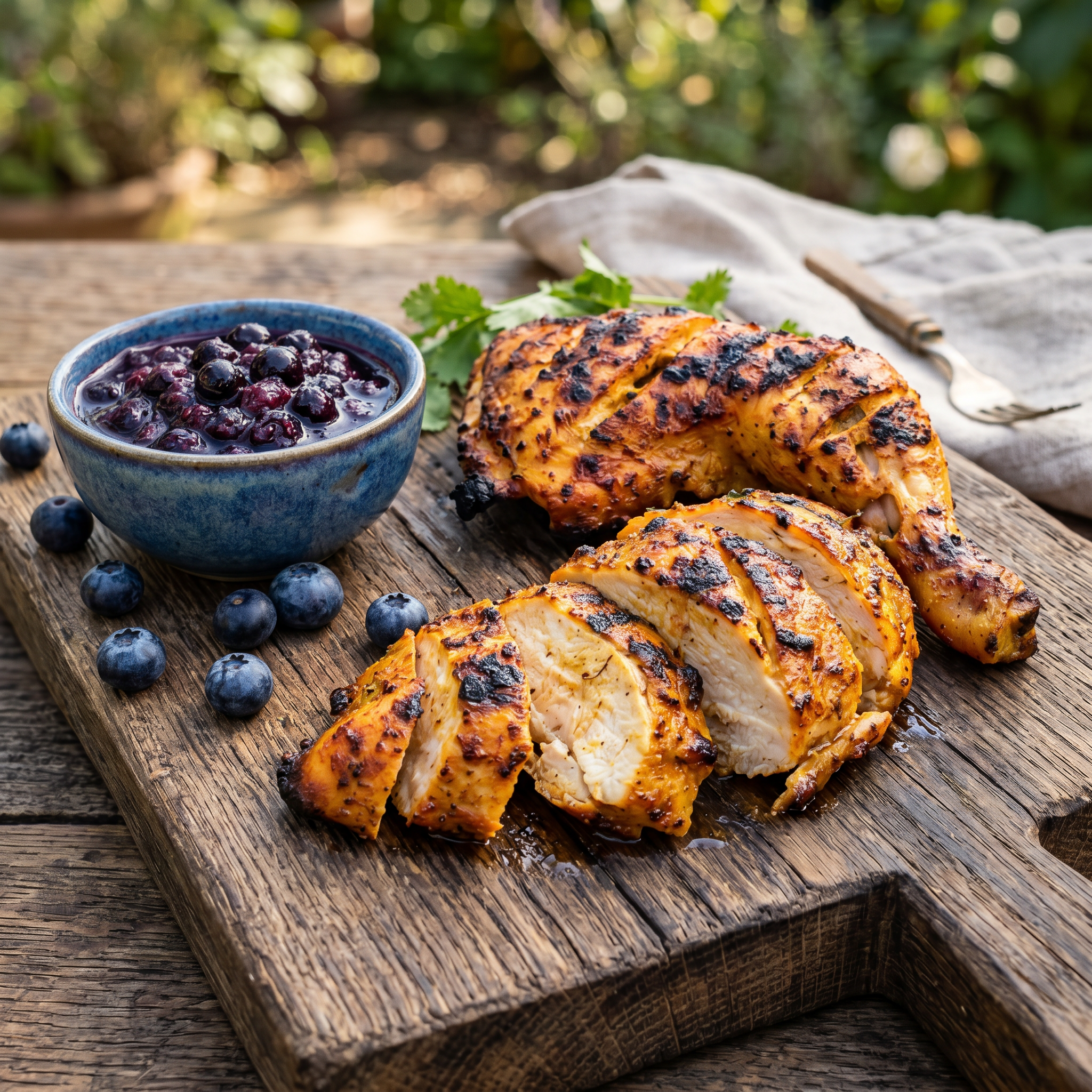 Mediterranean Grilled Tandoori Chicken with Blueberry Relish