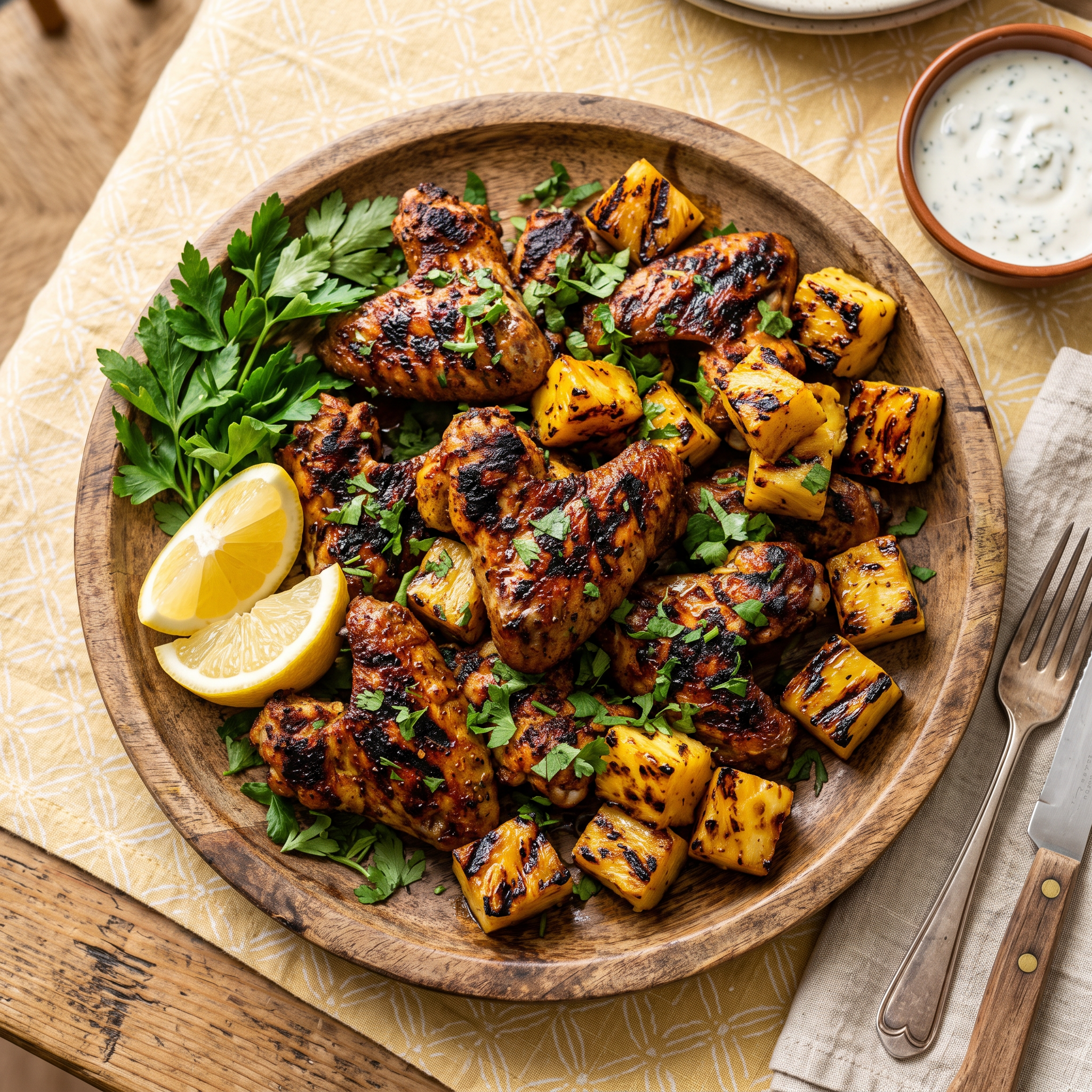 Middle Eastern Spiced Chicken Wings with Grilled Pineapple