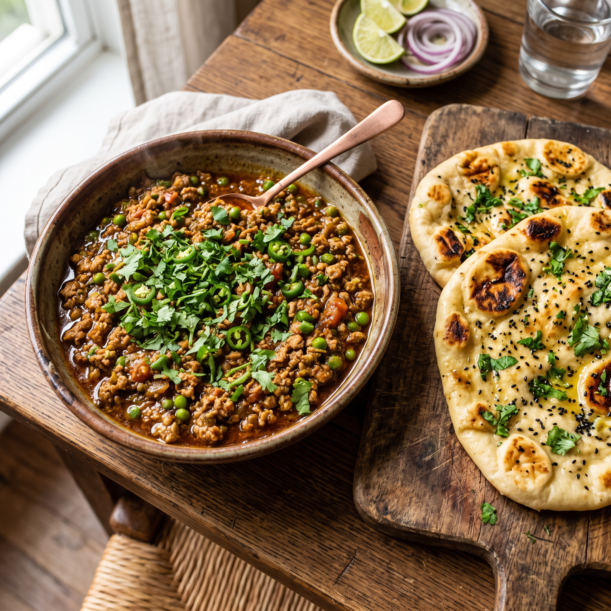 Quick & Flavourful Turkey Keema with Garlic Naan