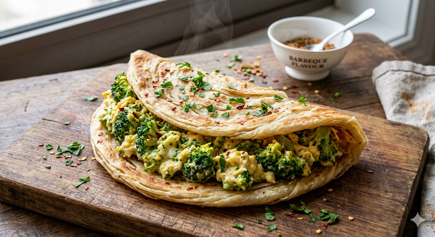 Spiced Lachcha Paratha with Savory Broccoli Scramble