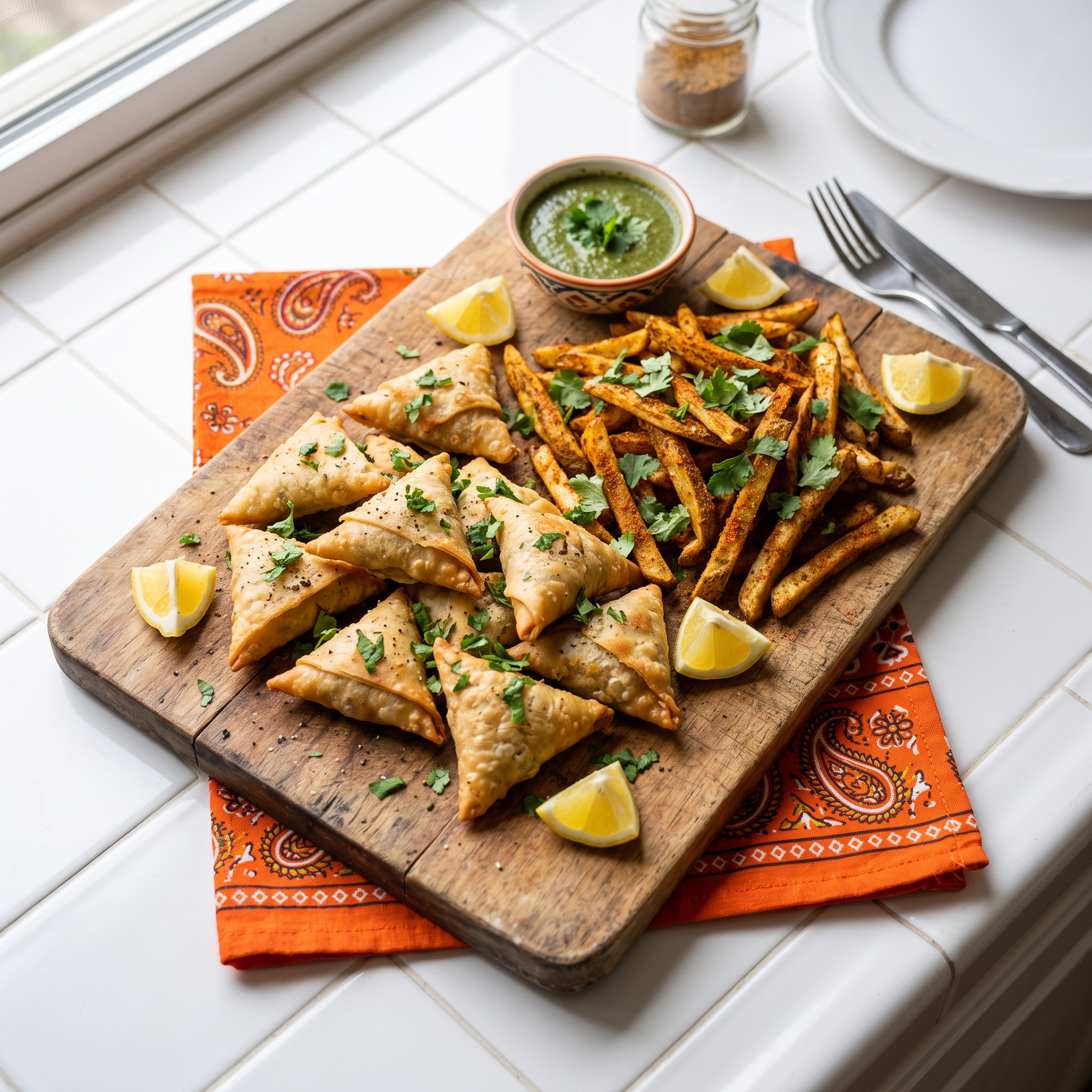 Spicy Punjabi Tikka Samosa & Masala Fries Platter