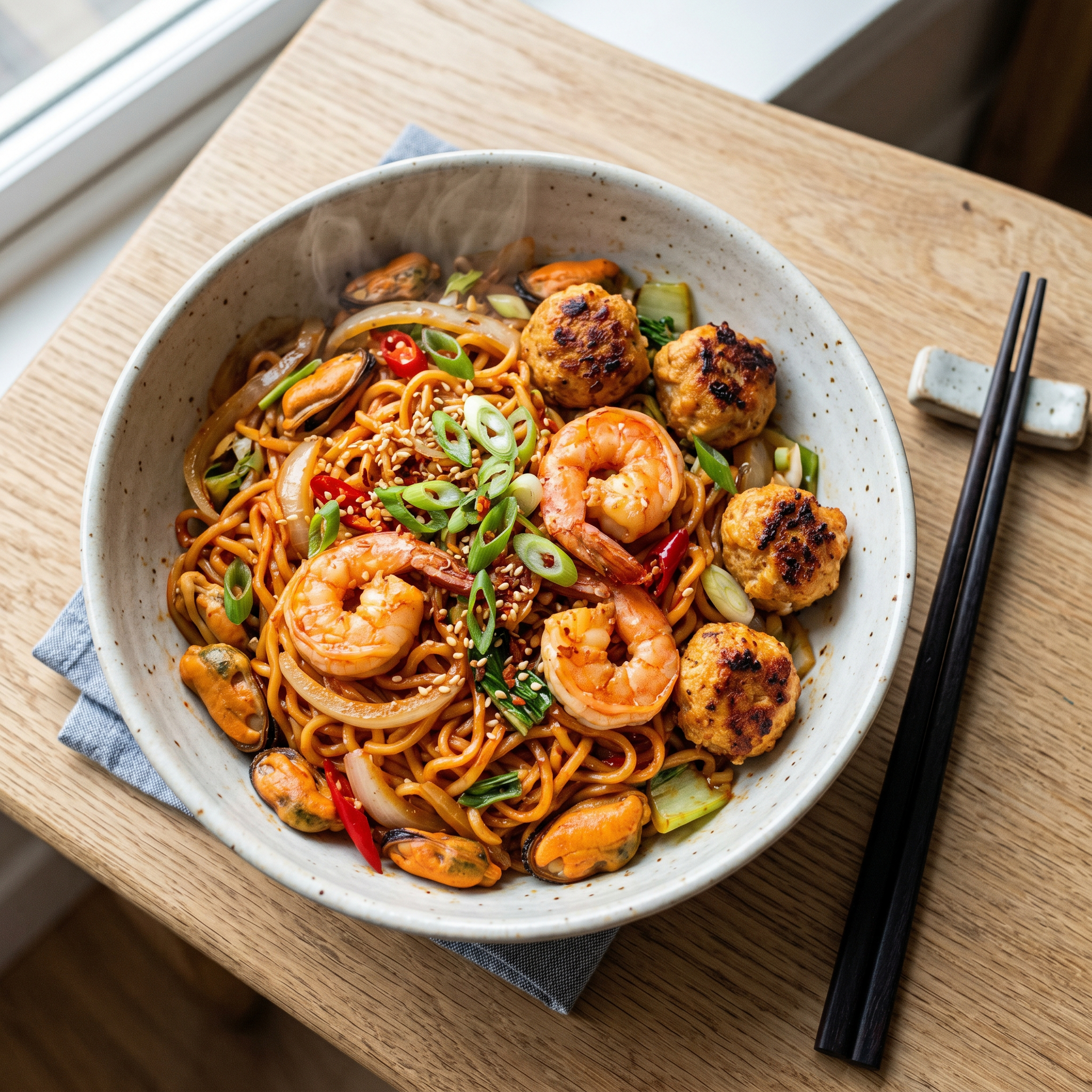 Spicy Seafood & Chicken Ramen Stir-Fry: A Summer Delight