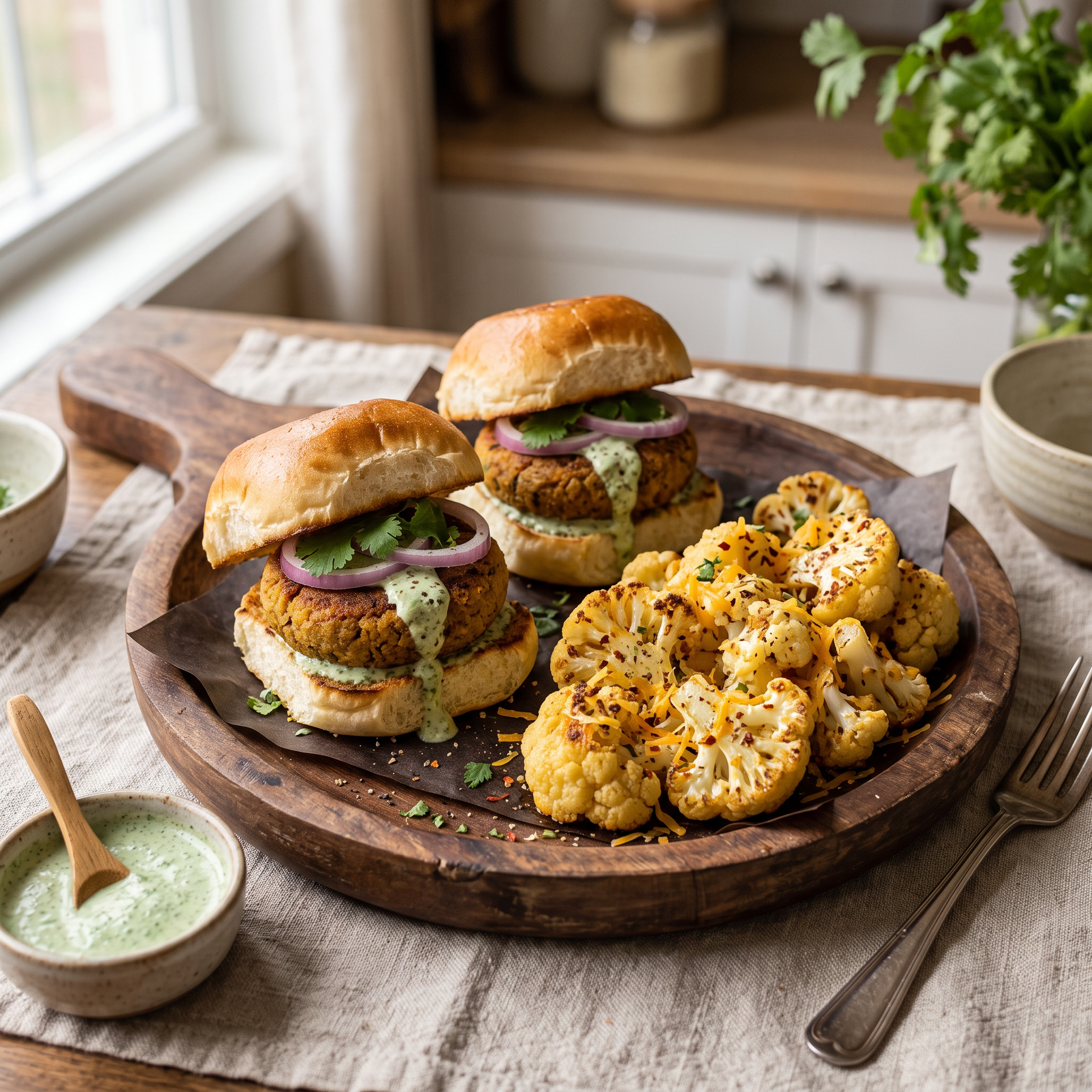 Spicy Soya Shami Kebab Sliders with Tangy Cauliflower Bites