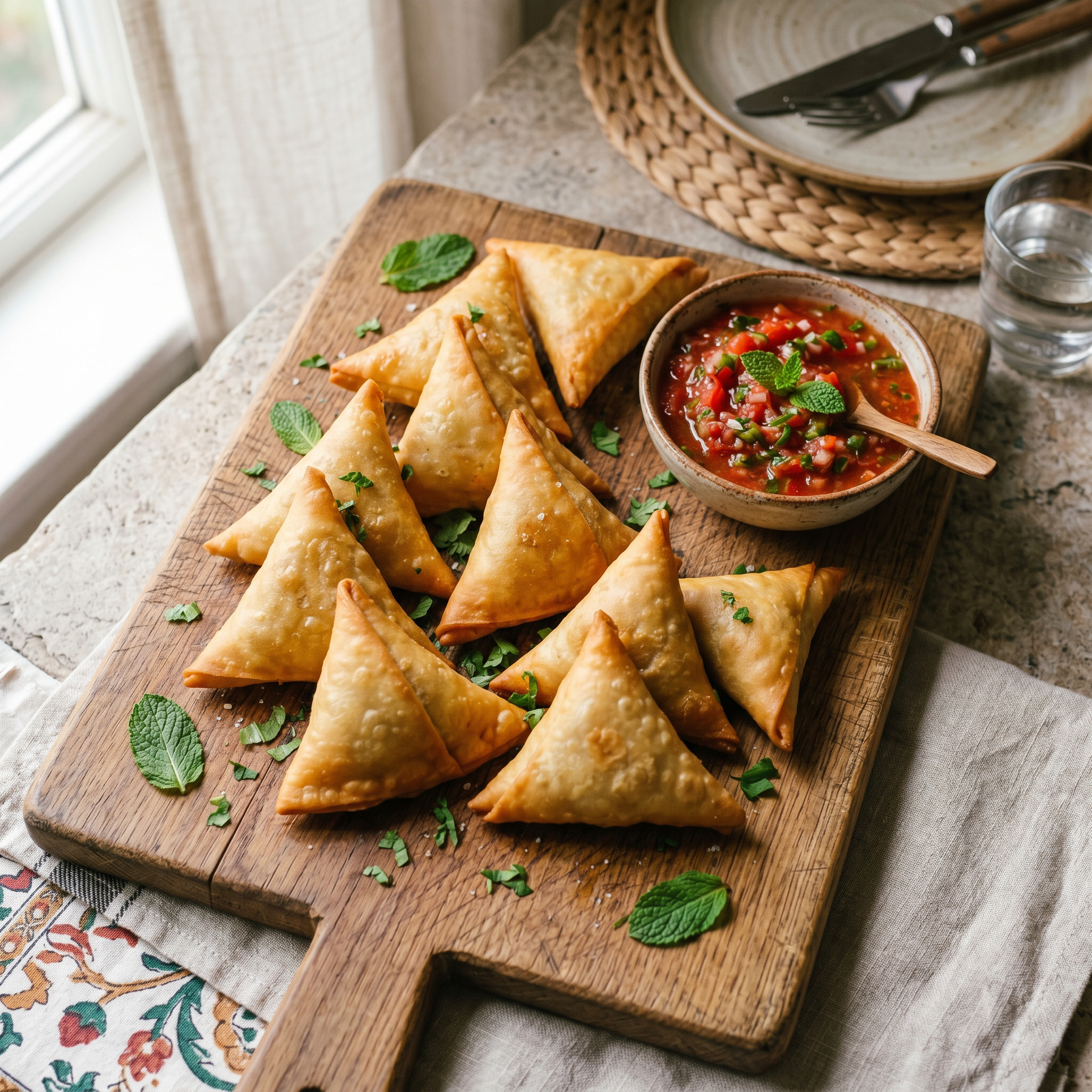 Sunrise Savoury Sambusak with Zesty Tomato Dip