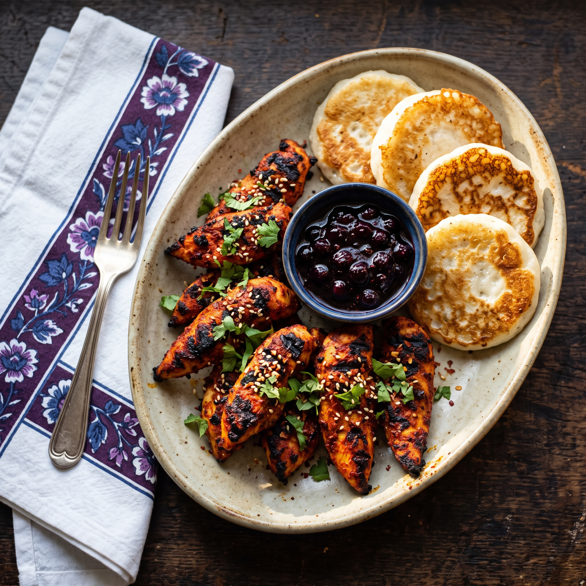 Tandoori-Spiced Chicken & Crispy Dosa Fritters
