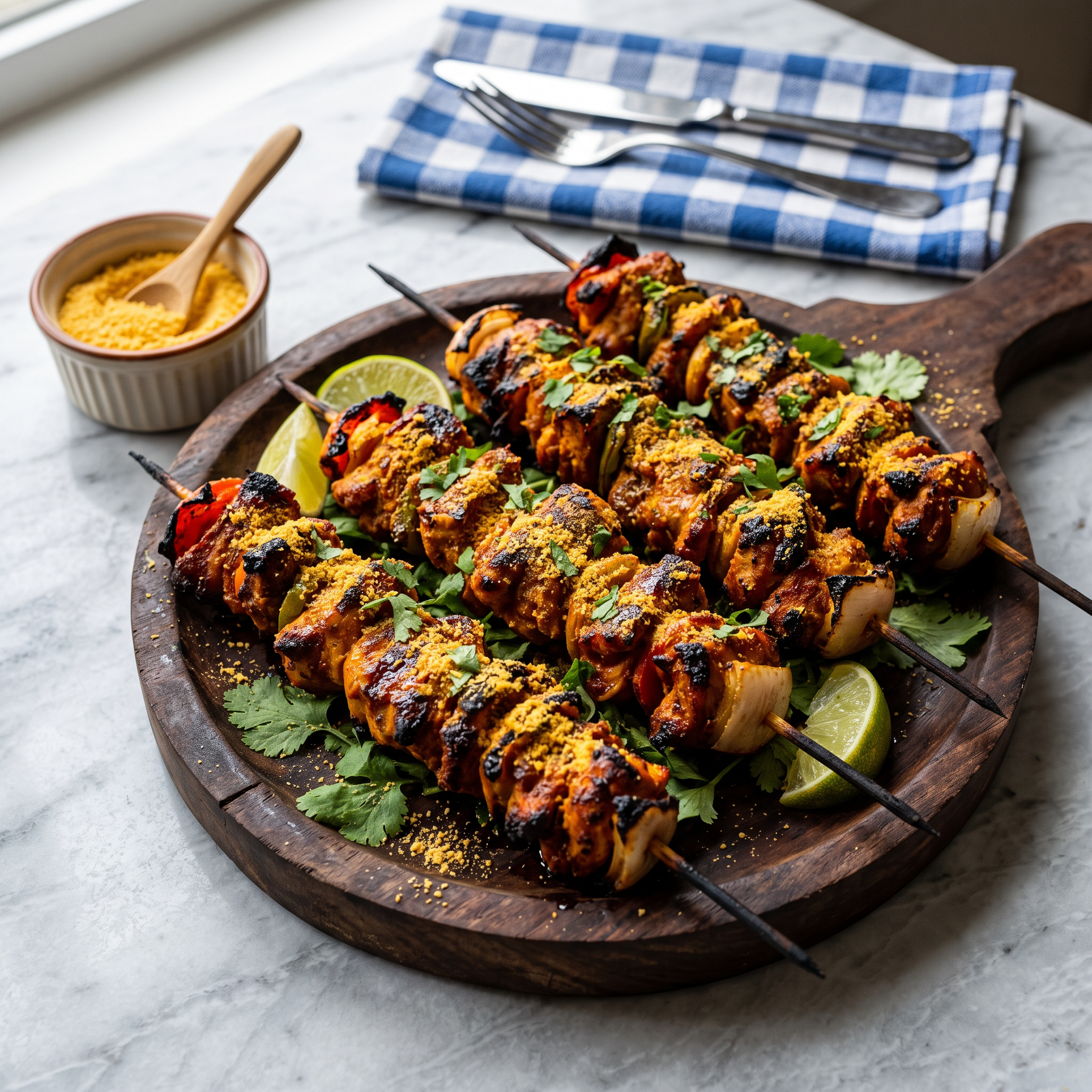Zesty Grilled Chicken Skewers with Savoury Cheese Dust