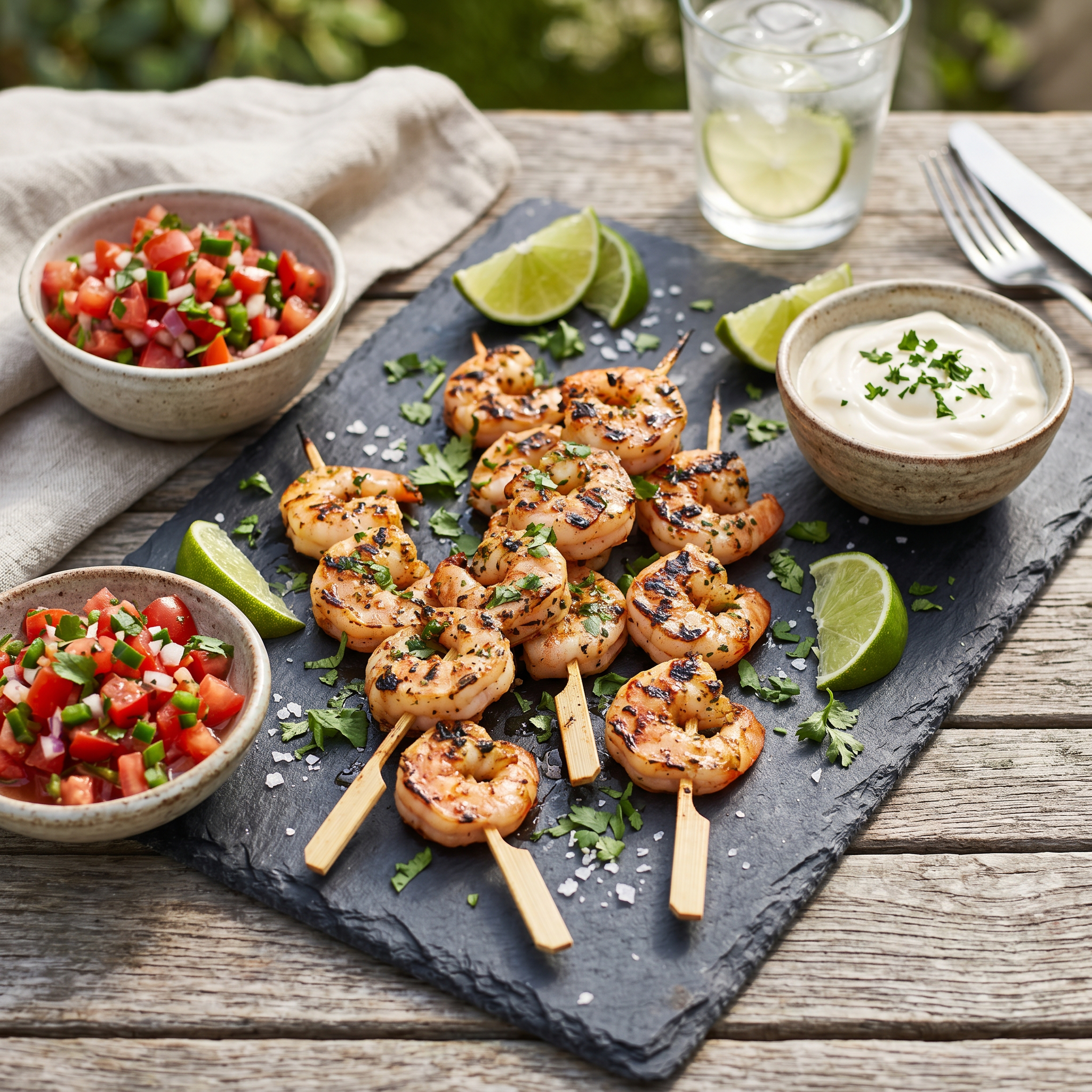 Zesty Grilled Lime Shrimp Skewers with Two Festive Dips