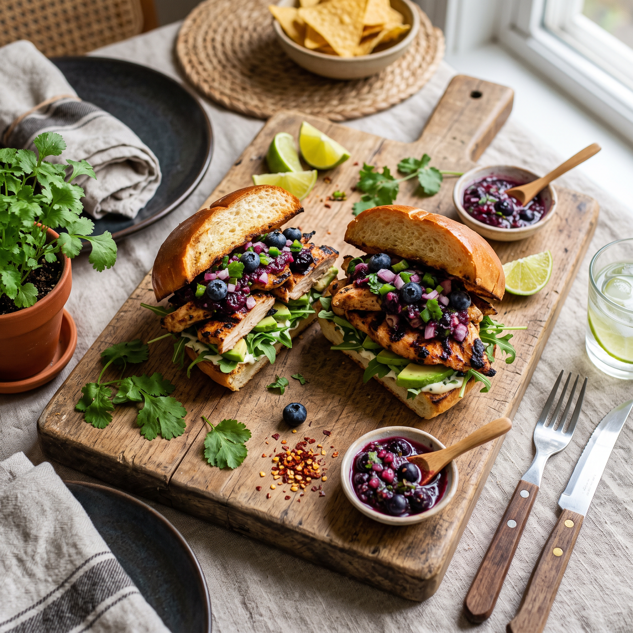 Zesty Mexican Grilled Chicken Buns with Blueberry Salsa